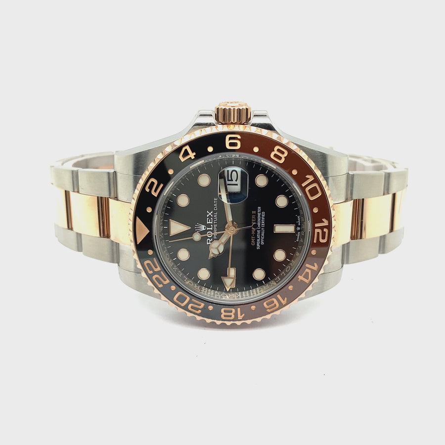 Pre-Owned Bi-Colour Root Beer Stainless Steel and 18ct Rose Gold GMT Master II Rolex (Gents)
