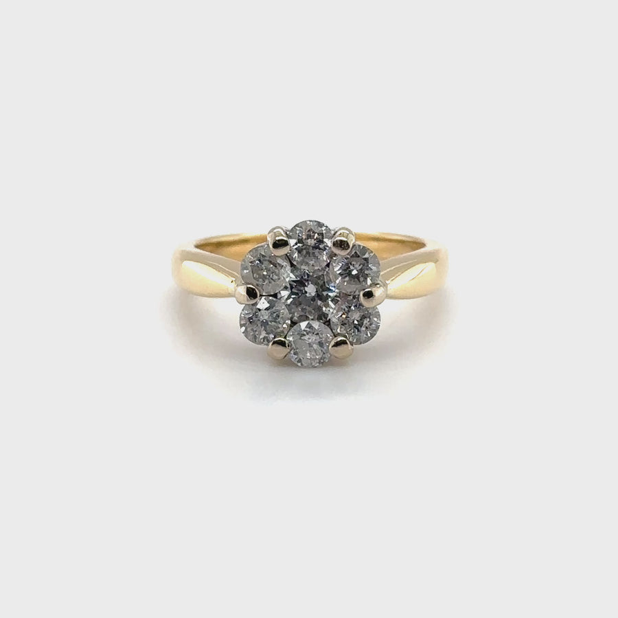 18ct Yellow Gold Diamond Set Flower Ring (c. 0.95ct) - Size L 1/2