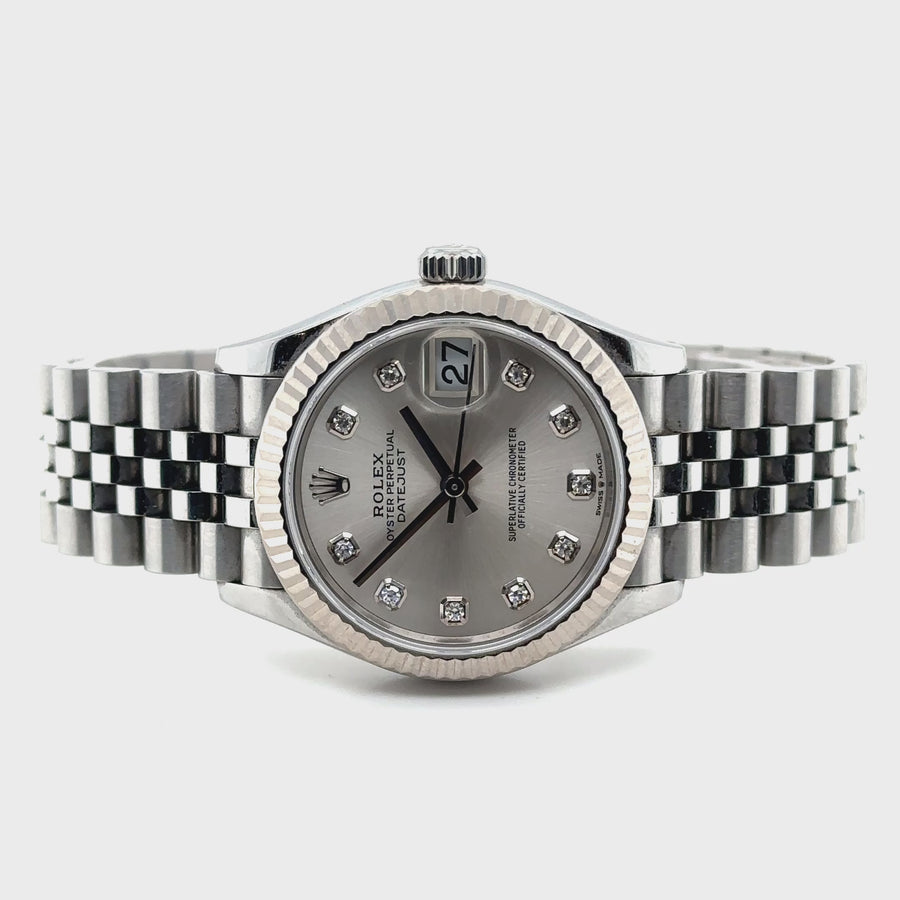 Pre-Owned Stainless Steel Silver Diamond Dot Dial Datejust Rolex (Midi)