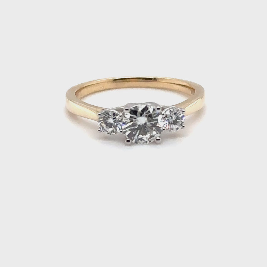 9ct Yellow Gold Lab Grown Diamond Trilogy Ring (c. 1.00ct) - Size O - NEW!