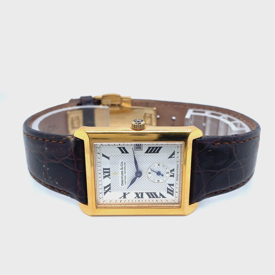 Pre-Owned 18ct Yellow Gold Pervier 1974 Leather Strap Dreyfuss Watch (Gents)