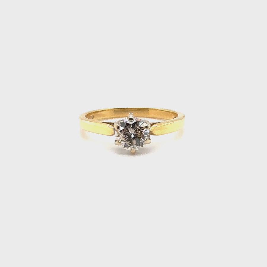 18ct Yellow Gold Single Stone Diamond Solitaire Ring (c. 0.90ct) - Size M 1/2