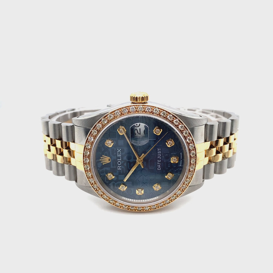 Pre-Owned Bi-Colour Stainless Steel and 18ct Yellow Gold Datejust Diamond Bezel Rolex (Gents)