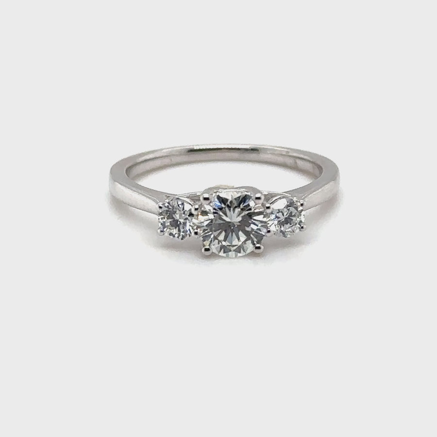 9ct White Gold Lab Grown Diamond Trilogy Ring (c. 1.00ct) - Size N - NEW!