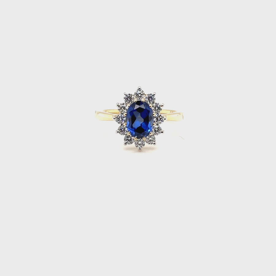 9ct Yellow Gold Lab Grown Diamond and Sapphire Cluster Ring (c. 0.47ct) - Size K 1/2 NEW!