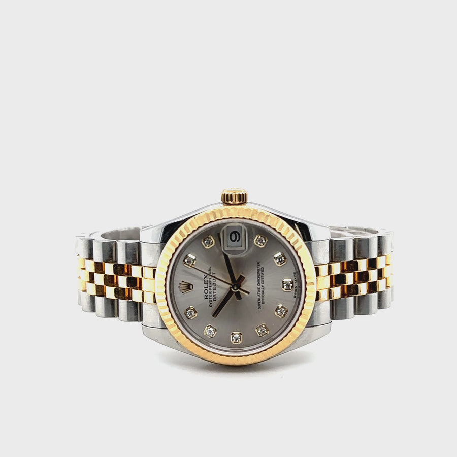 Pre-Owned 18ct Yellow Gold and Stainless Steel Bi-Colour Diamond Dot Datejust Rolex (Midi)