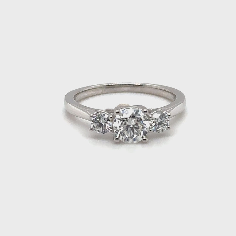 9ct White Gold Lab Grown Diamond Trilogy Ring (c. 1.00ct) - Size L - NEW!