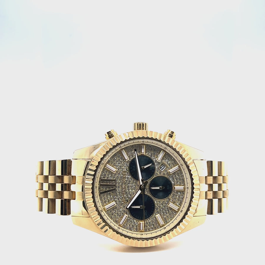 Pre-Owned Stainless Steel Gold Tone Stainless Steel Lexington Michel Kors Watch (Unisex)