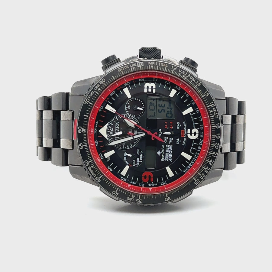 Pre-Owned Stainless Steel and Titanium Limited Edition Royal Air Force Red Arrows Skyhawk Citizen Watch (Gents)