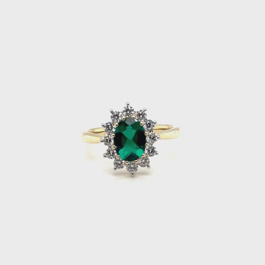 9ct Yellow Gold Lab Grown Diamond and Emerald Cluster Ring (c. 0.47ct) - Size O - NEW!