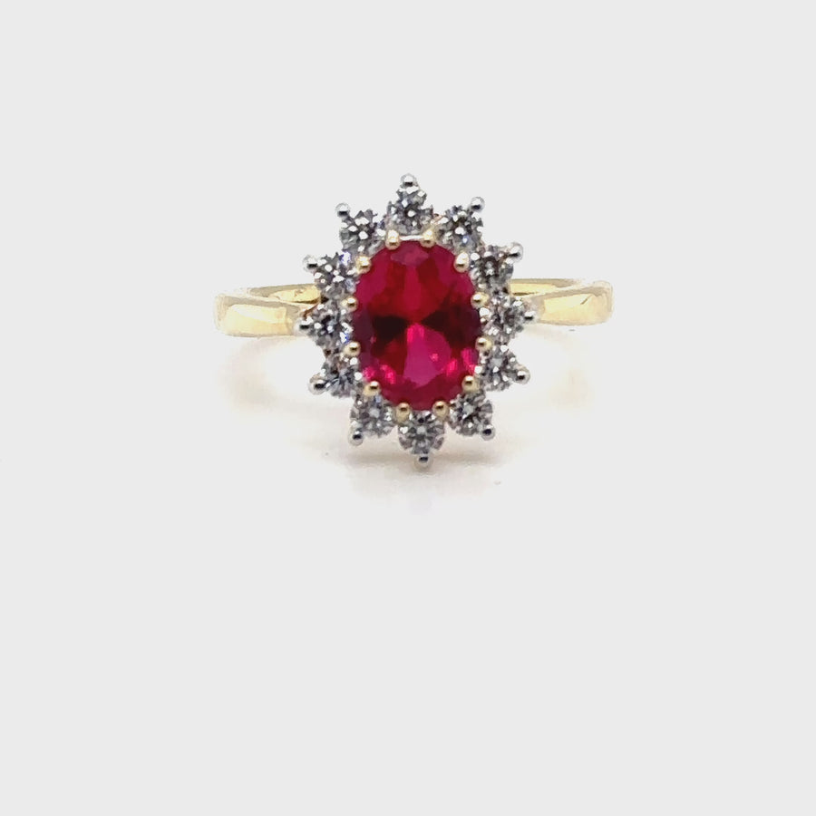 9ct Yellow Gold Lab Grown Diamond and Ruby Cluster Ring (c. 0.47ct) - Size K 1/2 - NEW!