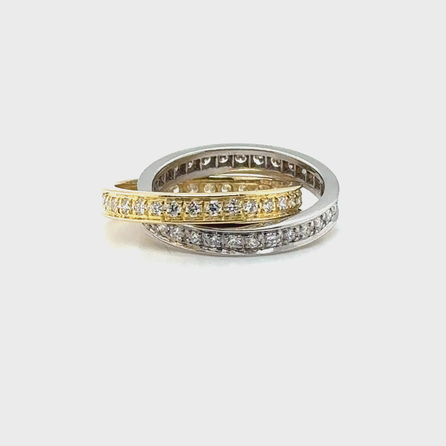 18ct Bi-Colour Diamond Crossover Style Ring - Size M 1/2