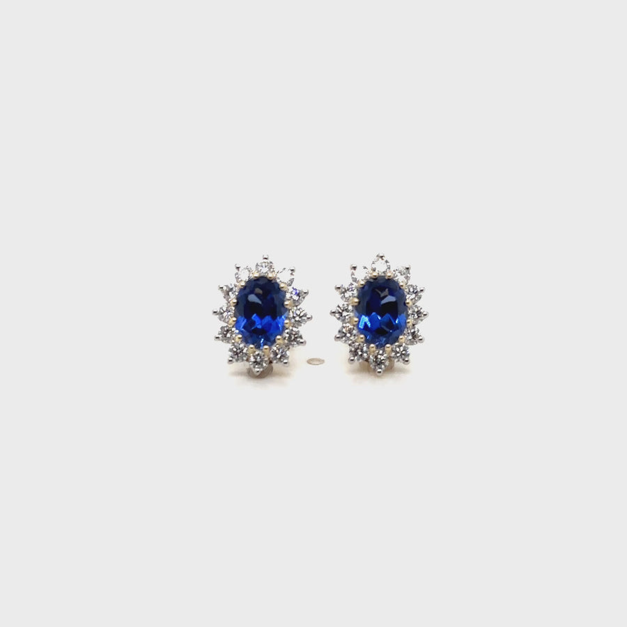 9ct Yellow Gold Lab Grown Diamond and Sapphire Cluster Stud Earrings (c. 0.95ct) NEW!