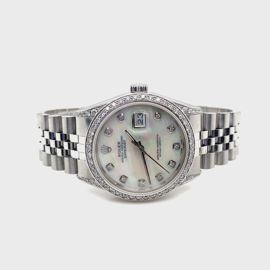 Pre-Owned Stainless Steel Diamond and Mother of Pearl Datejust Rolex (Gents)