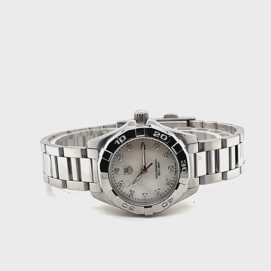 Pre-Owned Stainless Steel Mother Of Pearl Dial Diamond Dot Aquaracer Tag Heuer Watch (Ladies)