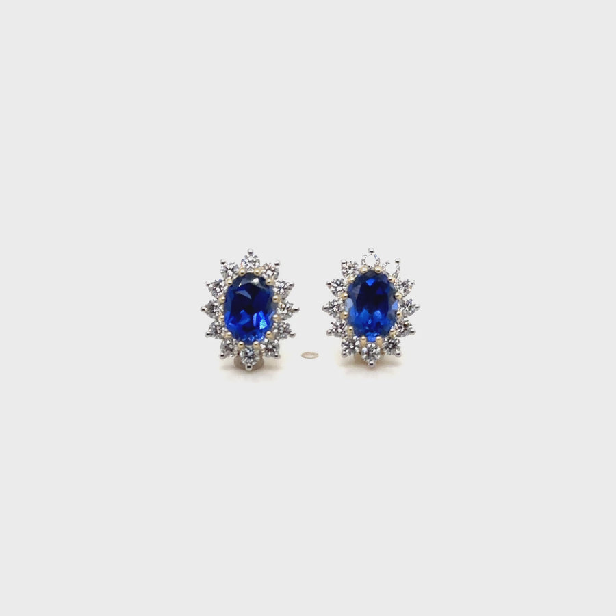 9ct Yellow Gold Lab Grown Diamond and Sapphire Cluster Stud Earrings (c. 0.95ct) NEW!
