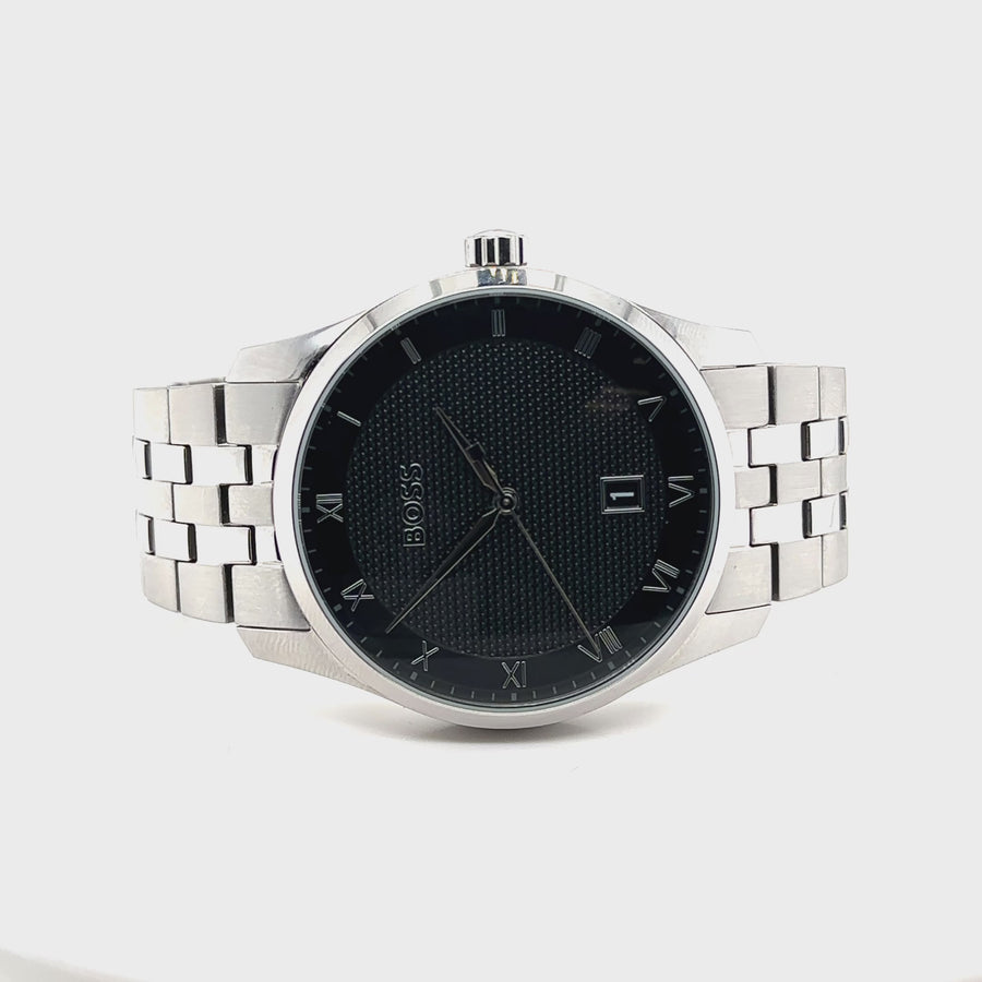 Pre-Owned Stainless Steel Principle Black Hugo Boss Watch (Gents)