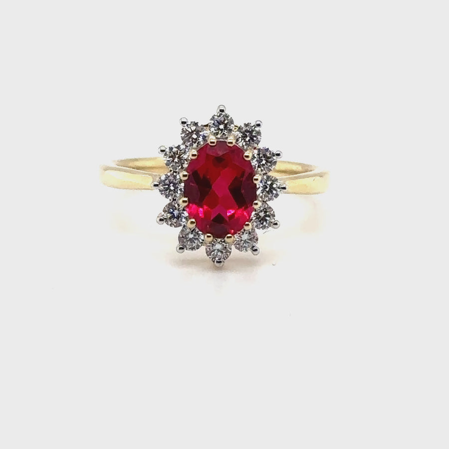 9ct Yellow Gold Lab Grown Diamond and Ruby Cluster Ring (c. 0.47ct) - Size M 1/2 - NEW!