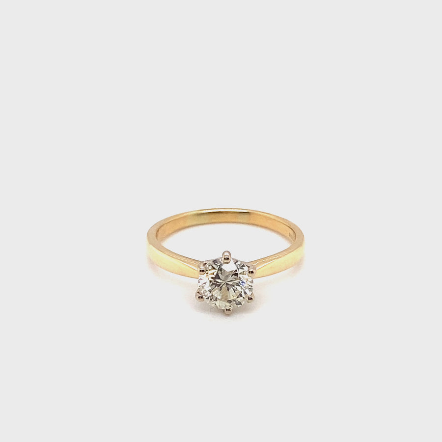 18ct Yellow Gold Single Stone Diamond Ring (c. 1.35ct) - Size R