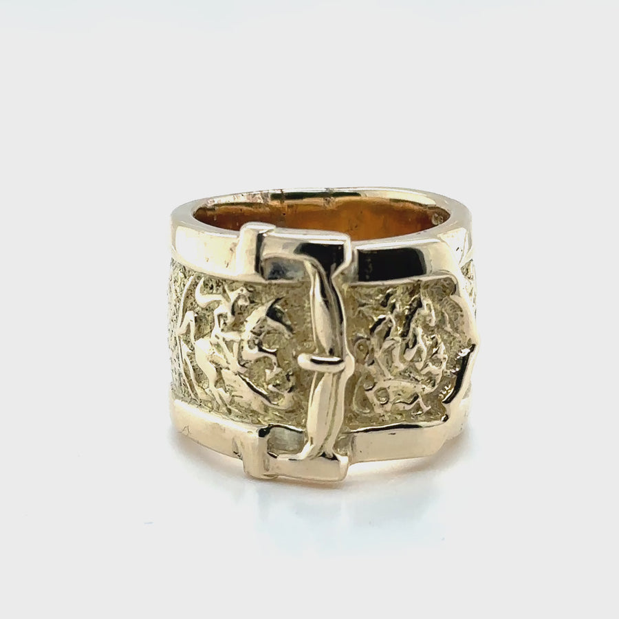 9ct Yellow Gold Heavy Buckle Ring - Size Y 1/2