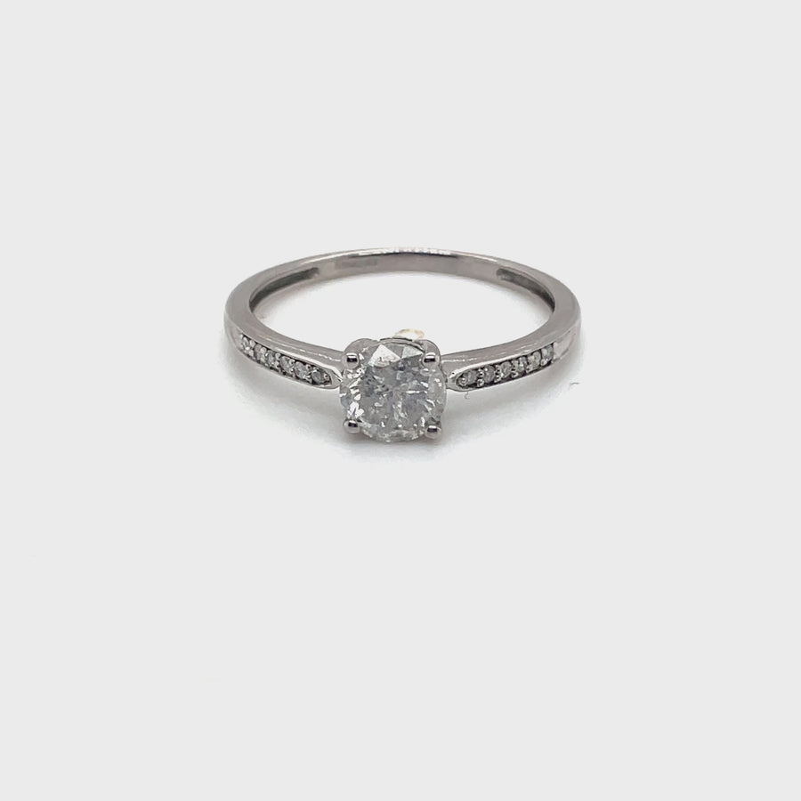 9ct White Gold Single Stone Diamond Ring and Diamond Shoulders (c. 1.00ct) - Size S