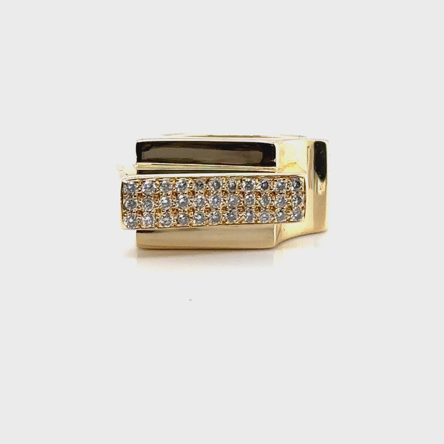 18ct Yellow Gold Diamond Set Chunky Ring (c. 0.66ct) - Size O