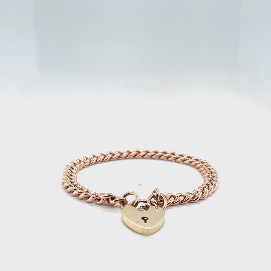 9ct Rose Gold Curb Padlock Bracelet