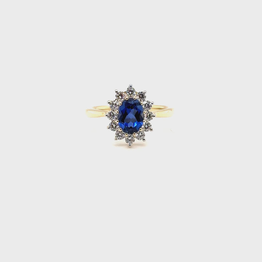 9ct Yellow Gold Lab Grown Diamond and Sapphire Cluster Ring (c. 0.47ct) - Size N 1/2 NEW!