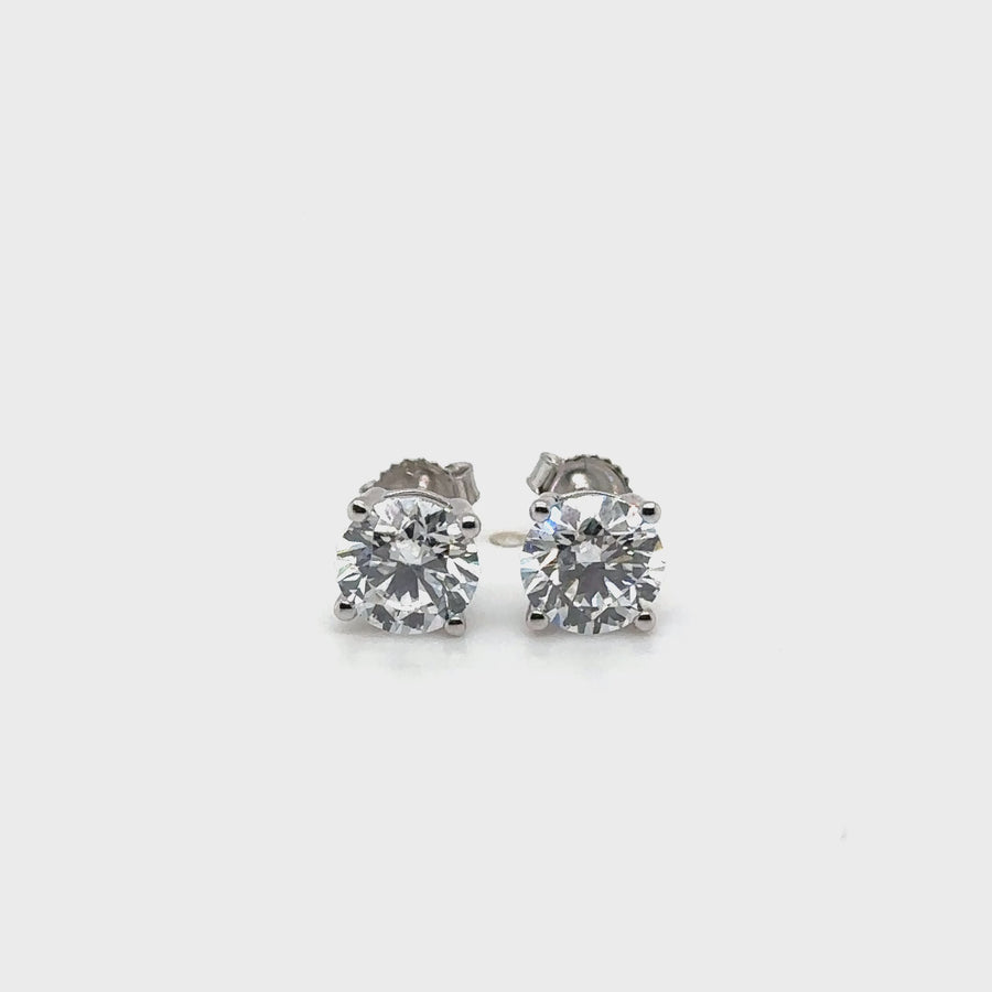 9ct White Gold Single Stone Lab Grown Diamond Stud Earrings (c. 2.00ct) NEW!