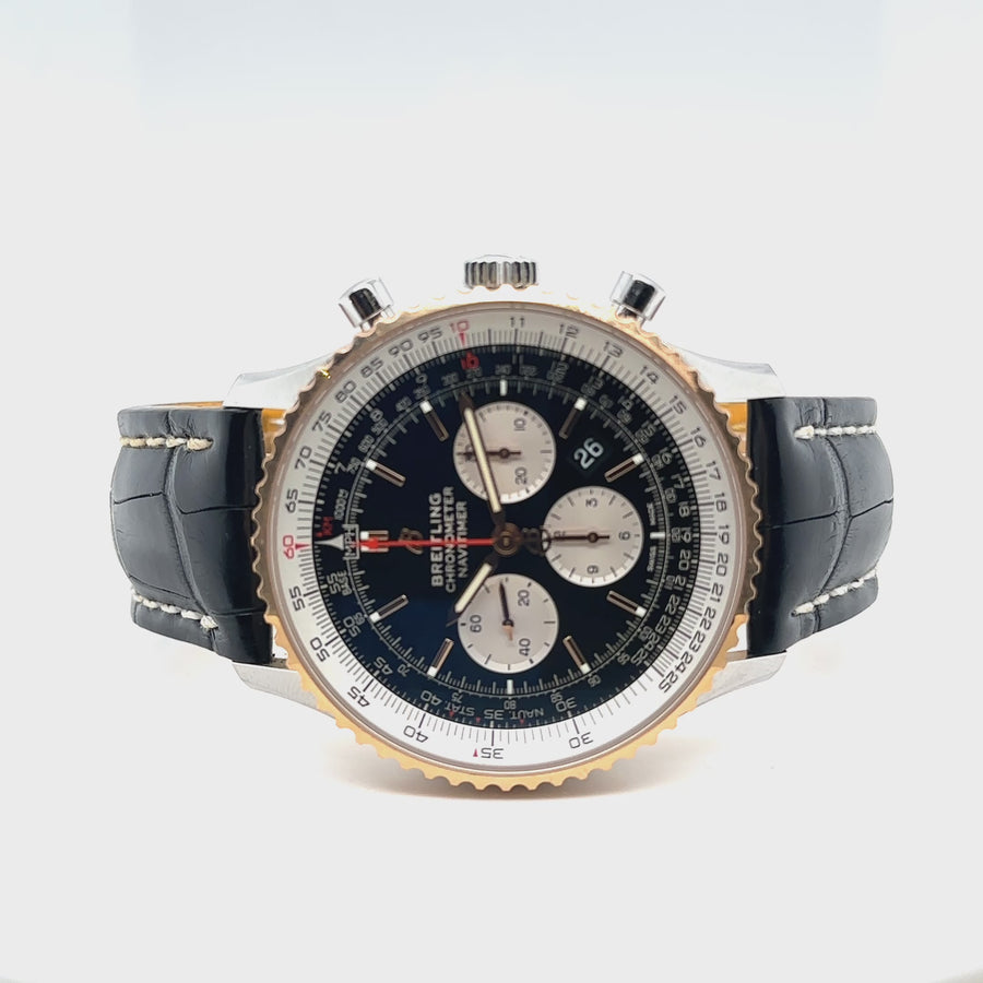 Pre-Owned Stainless Steel and Rose Gold with Leather Strap Navitimer Breitling Watch (Gents)