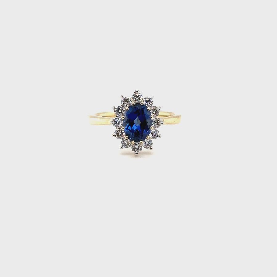 9ct Yellow Gold Lab Grown Diamond and Sapphire Cluster Ring (c. 0.47ct) - Size M 1/2 NEW!