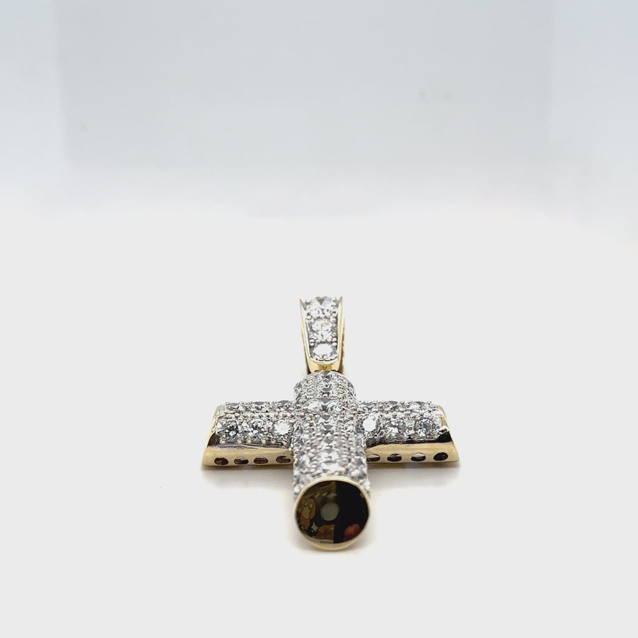 9ct Yellow Gold Chunky Cubic Zirconia Cross Pendant