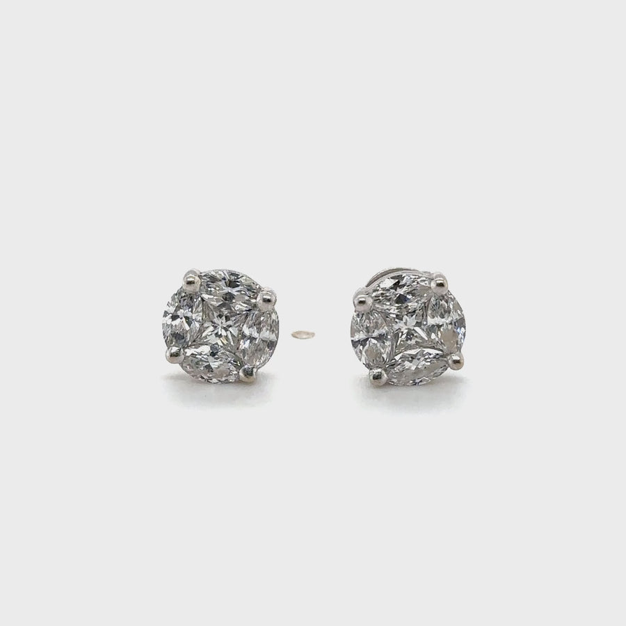 18ct White Gold Diamond Cluster Stud Earrings (c. 1.60ct)