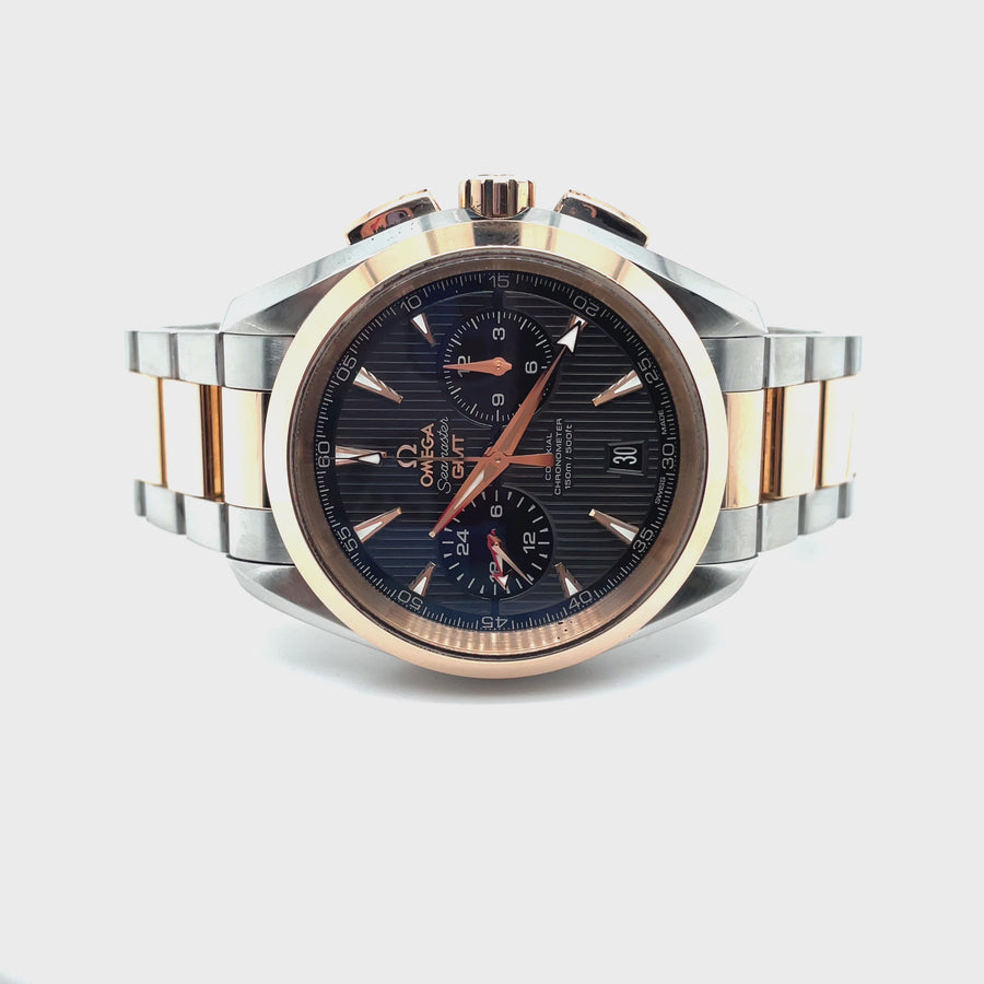 Pre-Owned Stainless Steel and 18ct Rose Gold Bi-Colour Seamaster GMT Omega Watch (Gents)