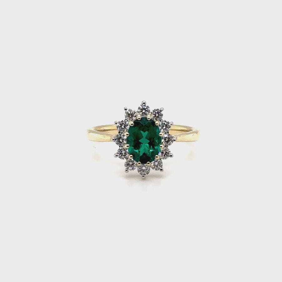 9ct Yellow Gold Lab Grown Diamond and Emerald Cluster Ring (c. 0.47ct) - Size K 1/2 - NEW!