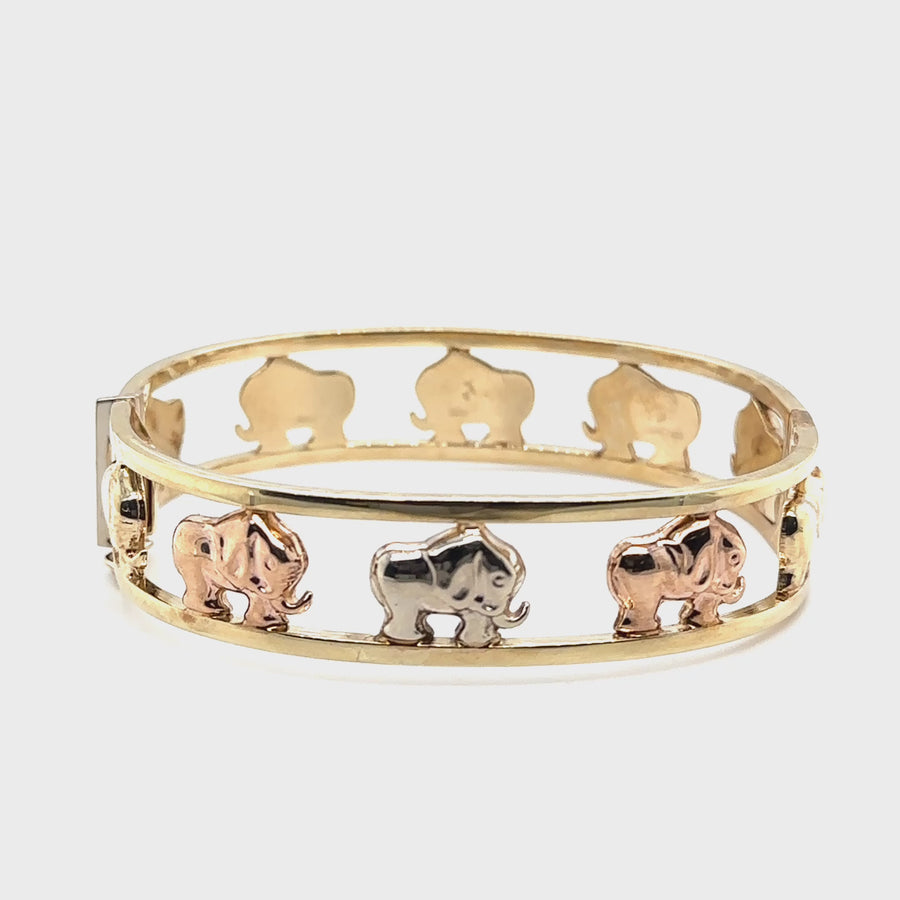 9ct Tri-Colour Elephants Bangle