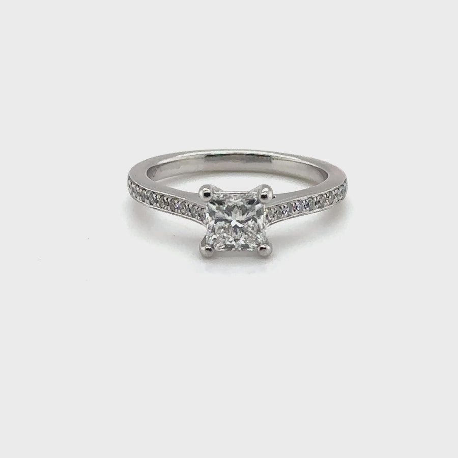 Platinum Single Stone Diamond and Shoulders Ring (c. 0.80ct) - Size K 1/2