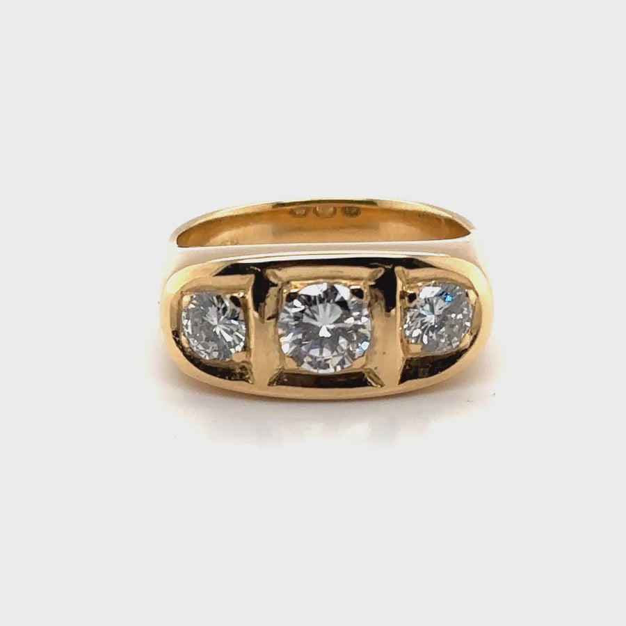 18ct Yellow Gold Three Stone Diamond Gypsy Ring (c. 1.55ct) - Size V