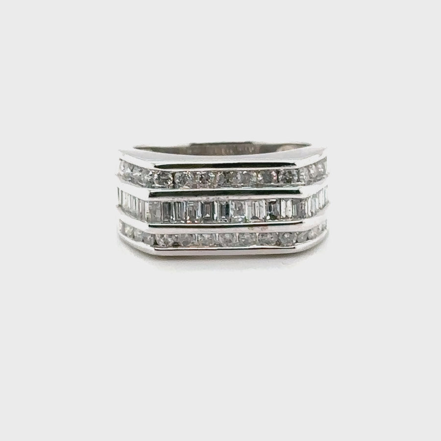 9ct White Gold Three Row Diamond Ring (c. 1.82ct) - Size R