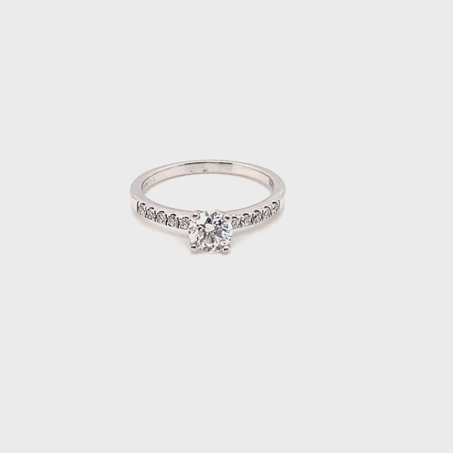 18ct White Gold Single Stone Diamond Ring With Diamond Shoulders (c. 0.70ct) - Size O 1/2