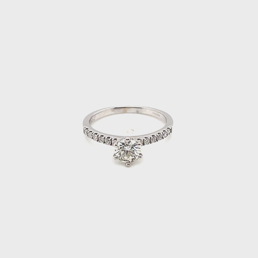 18ct White Gold Single Stone Diamond Ring With Diamond Shoulders (c. 0.80ct) - Size L