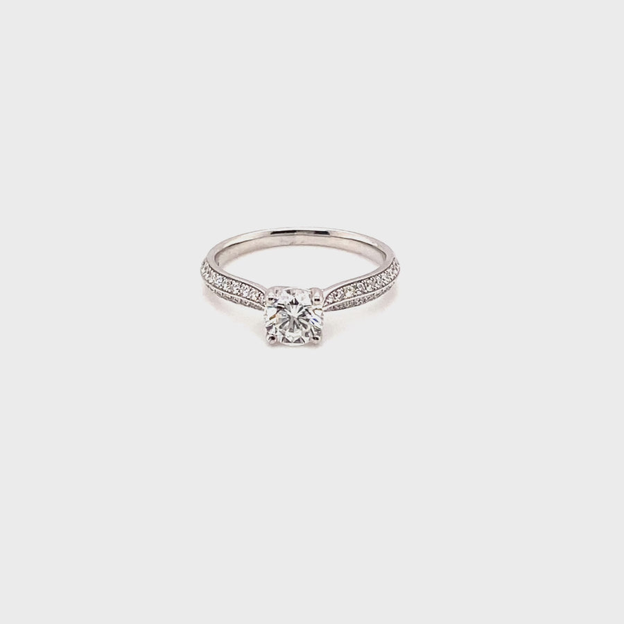 18ct White Gold Single Stone Diamond Ring With Diamond Shoulders (c. 0.85ct) - Size K 1/2