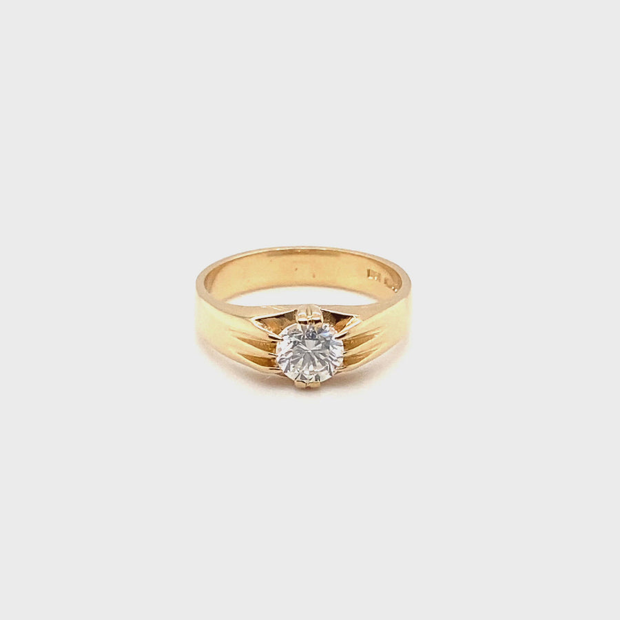 14ct Yellow Gold Single Stone Diamond Ring (c. 1.00ct) - Size T
