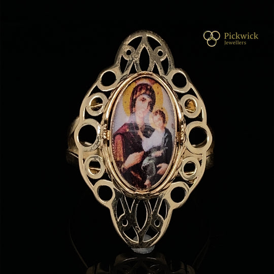 14ct Yellow Gold Saint Maria Circles Pattern Dress Ring - Size Q (NEW!)