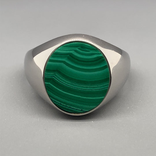 Sterling Silver Malachite Signet Ring - Size T (NEW!)