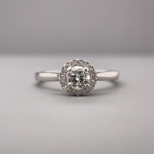 9ct White Gold Diamond Halo Ring (c. 0.48ct) - Size M