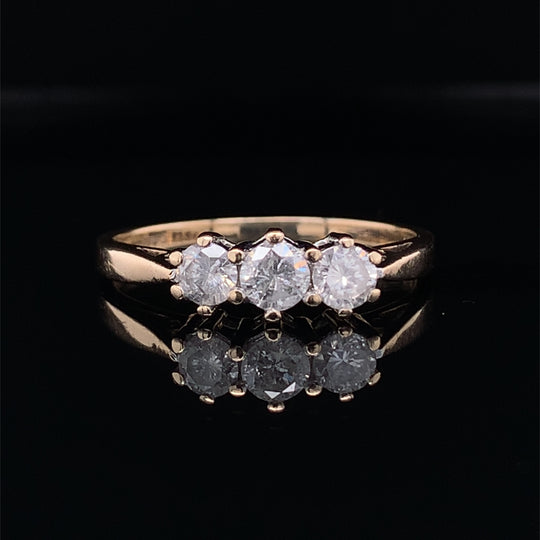 9ct Yellow Gold Three Stone Diamond Ring (c. 0.50ct) - Size L