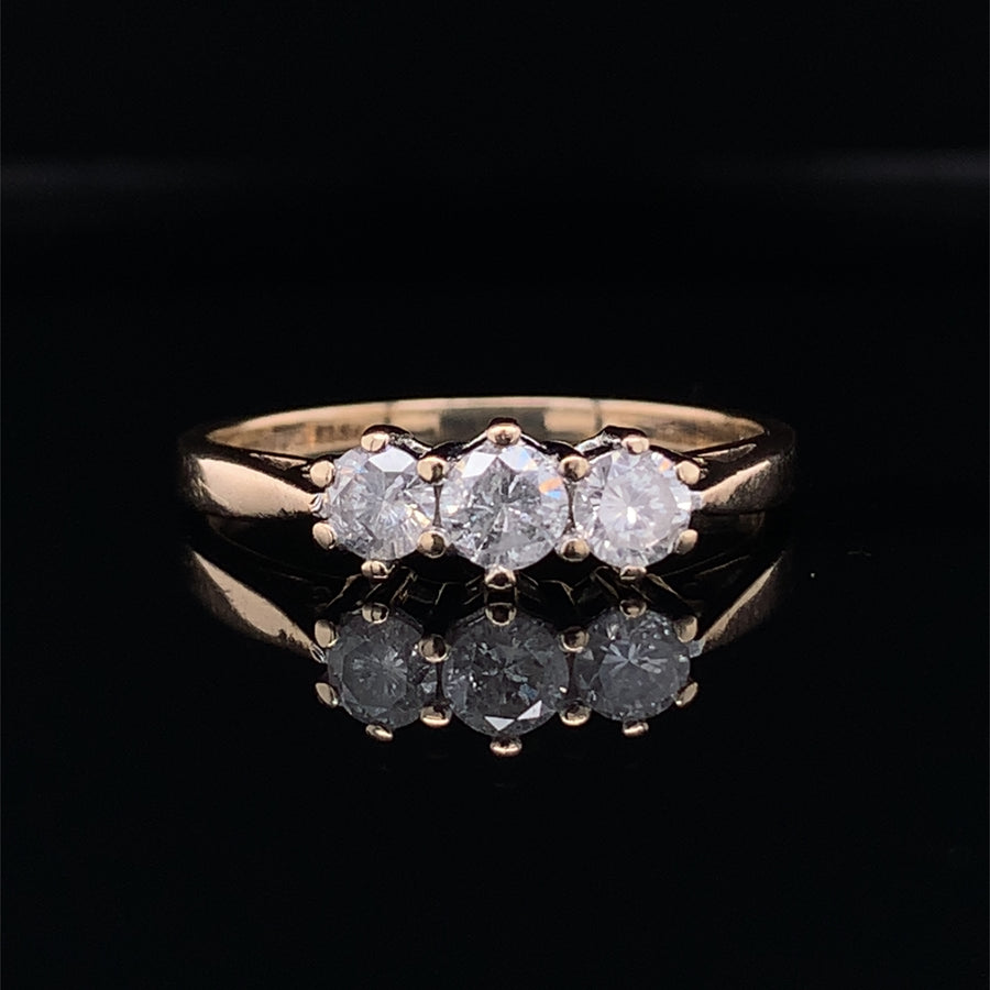 9ct Yellow Gold Three Stone Diamond Ring (c. 0.50ct) - Size L