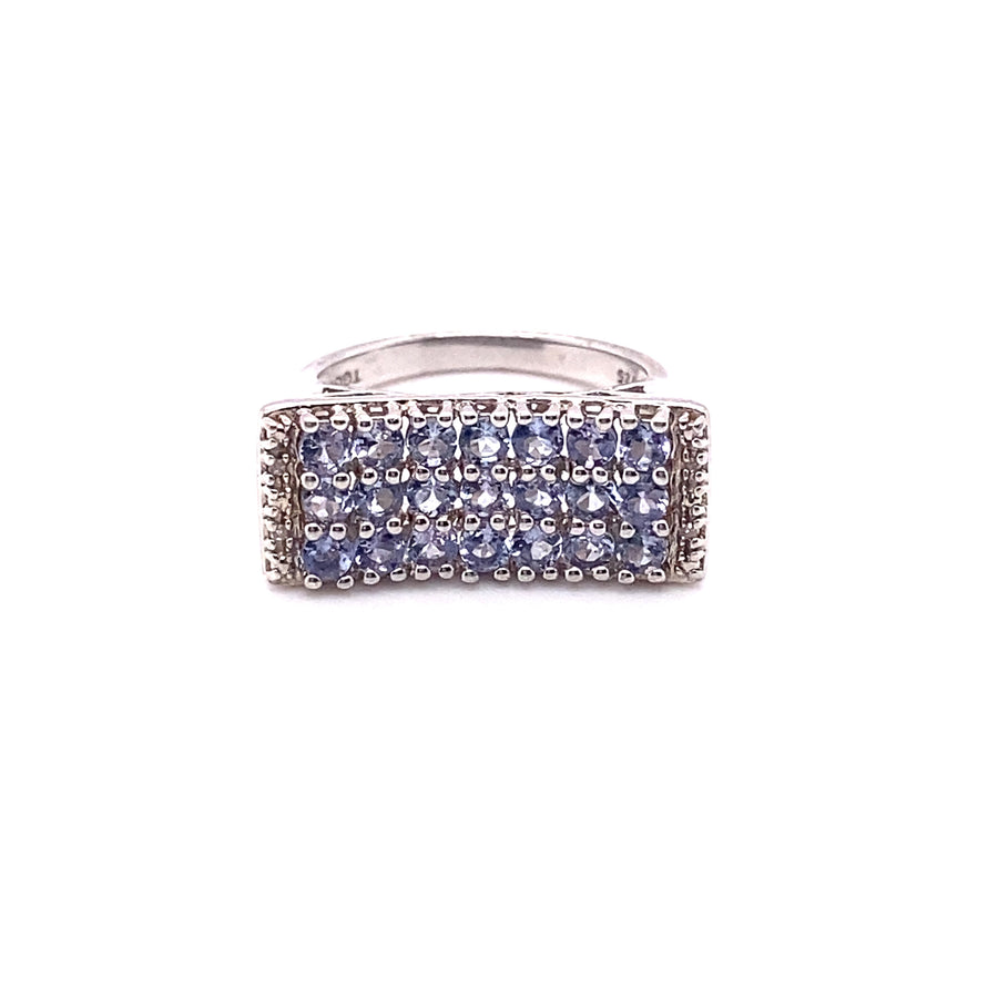 Sterling Silver Diamond and Tanzanite  Fancy Ring - Size N 1/2