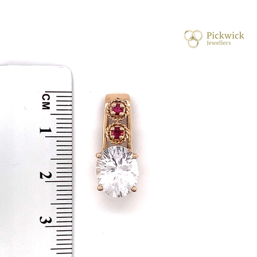 9ct Yellow Gold Pink and Cubic Zirconia Drop Pendant